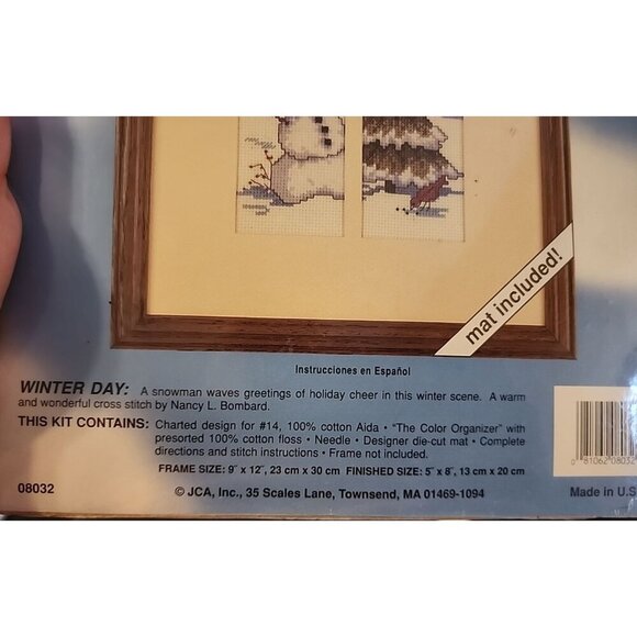 JCA Windows Winter Day Cross Stitch Kit 08032 Snowman Four Winter Scenes w Mat - Picture 6 of 6